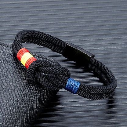 Pulsera Náutica Unisex con Bandera de España – Cuerda de Doble Hebra y Hebilla Magnética de Acero Inoxidable Negro