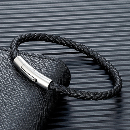 Pulsera de Cuero Trenzado Azul – Diseño Clásico con Hebilla Magnética de Acero Inoxidable Unisex