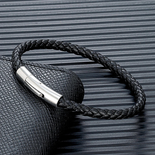 Pulsera de Cuero Trenzado Azul – Diseño Clásico con Hebilla Magnética de Acero Inoxidable Unisex