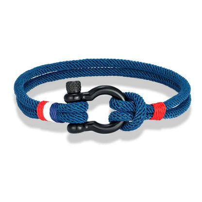 Pulsera Tejida de Doble Capa con Hebilla de Grillete Negro – Unisex, Diseño Artesanal con Detalle de Bandera Francesa