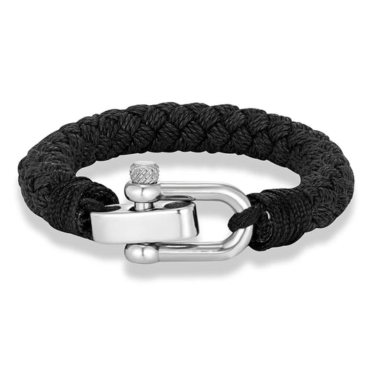 Pulsera Náutica de Cuerda Ancha para Hombre – Brazalete Envolvente con Grillete Ajustable de Acero Inoxidable, Hecho a Mano