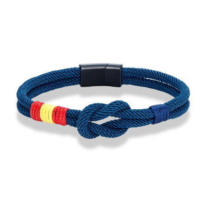 Pulsera Náutica Unisex con Bandera de España – Cuerda de Doble Hebra y Hebilla Magnética de Acero Inoxidable Negro