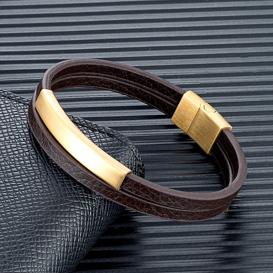 Pulsera de Cuero Trenzado Doble para Hombre – Estilo Minimalista con Cierre Negro Mate de Acero Inoxidable