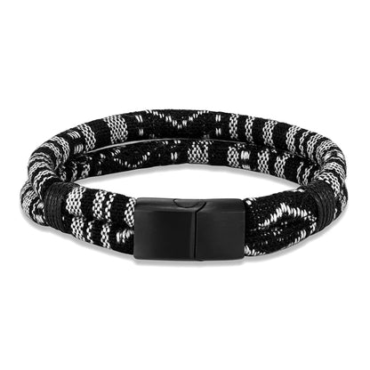 Pulsera de Cuerda Impermeable para Surfista – Tejido a Mano, Doble Capa y Acero Inoxidable Negro