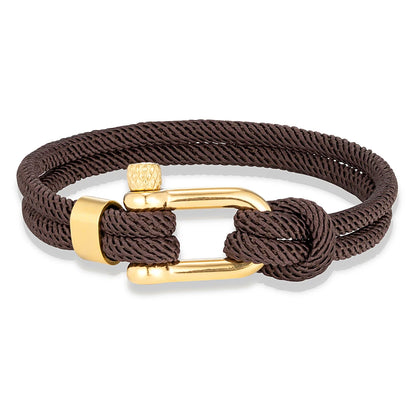 Pulsera Náutica de Doble Hebra con Grillete Dorado – Unisex, Hecha a Mano con Estilo Simple y Elegante