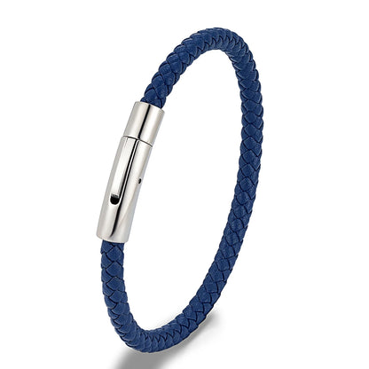 Pulsera de Cuero Trenzado Azul – Diseño Clásico con Hebilla Magnética de Acero Inoxidable Unisex