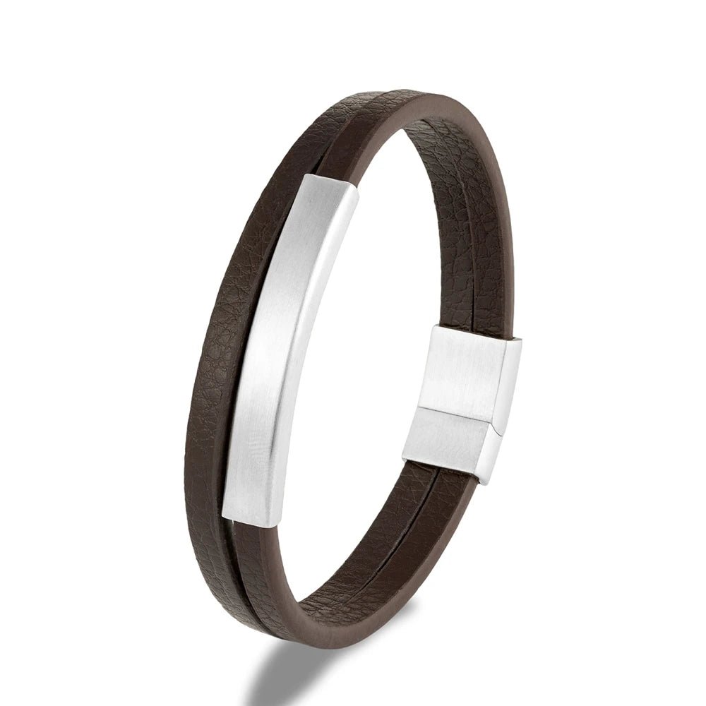 Pulsera de Cuero Trenzado Doble para Hombre – Estilo Minimalista con Cierre Negro Mate de Acero Inoxidable