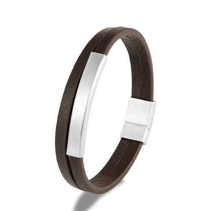 Pulsera de Cuero Trenzado Doble para Hombre – Estilo Minimalista con Cierre Negro Mate de Acero Inoxidable