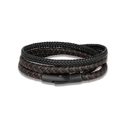 Pulsera de Cuero Doble para Hombre – Estilo Simple con Botón de Acero Inoxidable Negro Mate, Hecha a Mano