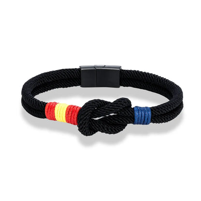 Pulsera Náutica Unisex con Bandera de España – Cuerda de Doble Hebra y Hebilla Magnética de Acero Inoxidable Negro