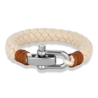 Pulsera Náutica de Cuerda Ancha para Hombre – Brazalete Envolvente con Grillete Ajustable de Acero Inoxidable, Hecho a Mano