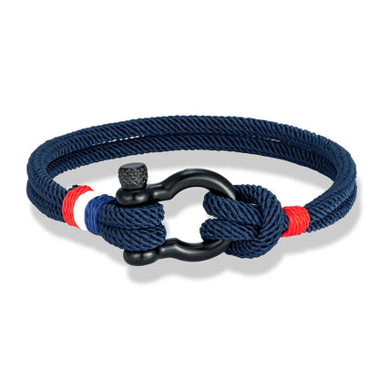 Pulsera Tejida de Doble Capa con Hebilla de Grillete Negro – Unisex, Diseño Artesanal con Detalle de Bandera Francesa