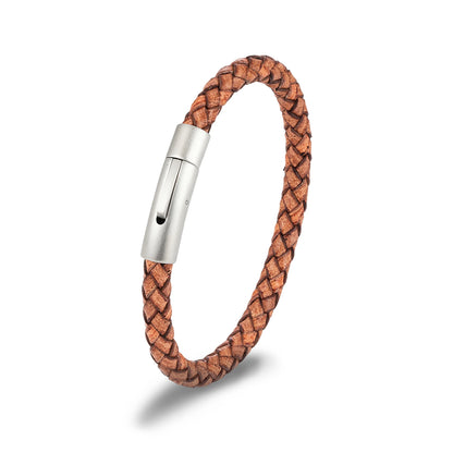 Pulsera de Cuero Azul Trenzado para Hombre – Estilo Minimalista con Hebilla Magnética Negra de Acero Inoxidable
