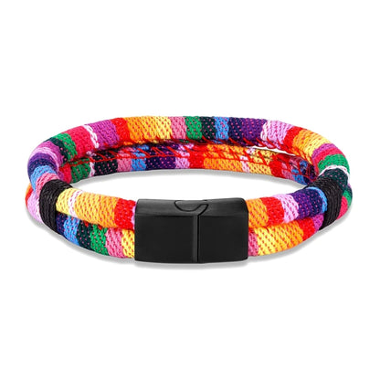 Pulsera de Cuerda Impermeable para Surfista – Tejido a Mano, Doble Capa y Acero Inoxidable Negro