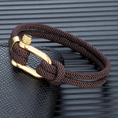 Pulsera Náutica de Doble Hebra con Grillete Dorado – Unisex, Hecha a Mano con Estilo Simple y Elegante