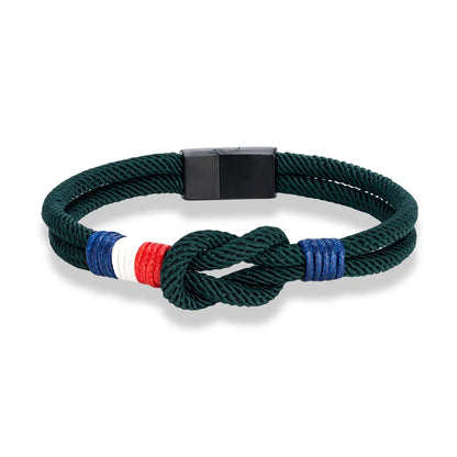 Pulsera Tejida de Doble Capa con Nudo Cuadrado – Unisex, Acero Inoxidable y Detalle de Bandera Francesa