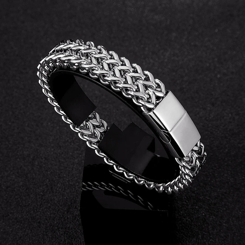 Pulsera de Cadena Cubana Ancha para Hombre – Estilo Punk de 12 mm en Acero Inoxidable, Ideal para Motociclistas