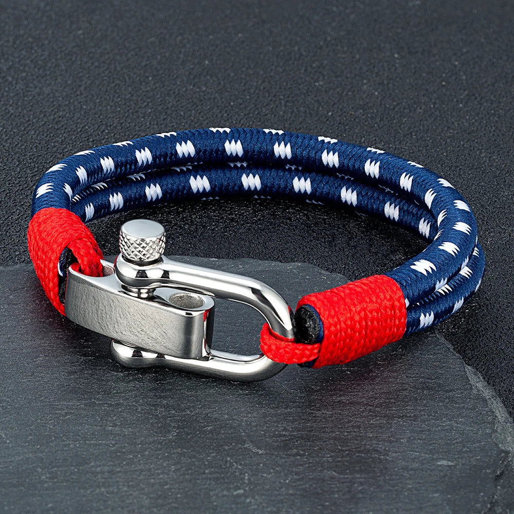 Pulsera Náutica de Cuerda Doble con Grillete de Acero Inoxidable – Estilo Vela para Hombre