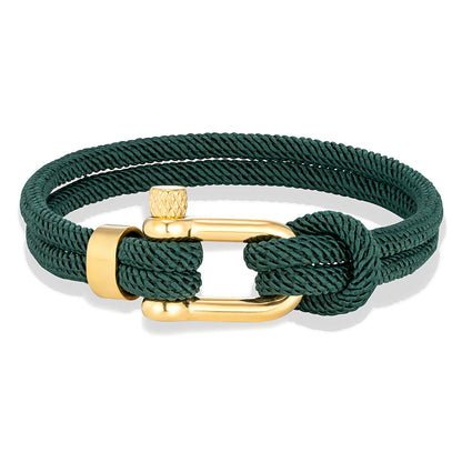 Pulsera Náutica de Doble Hebra con Grillete Dorado – Unisex, Hecha a Mano con Estilo Simple y Elegante
