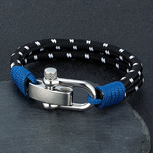 Pulsera Náutica de Cuerda Doble con Grillete de Acero Inoxidable – Estilo Vela para Hombre