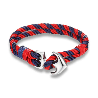 Pulsera Náutica con Ancla – Cuerda Impermeable de Doble Hebra y Hebilla de Acero Inoxidable Negro Unisex