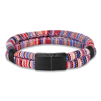 Pulsera de Cuerda Impermeable para Surfista – Tejido a Mano, Doble Capa y Acero Inoxidable Negro