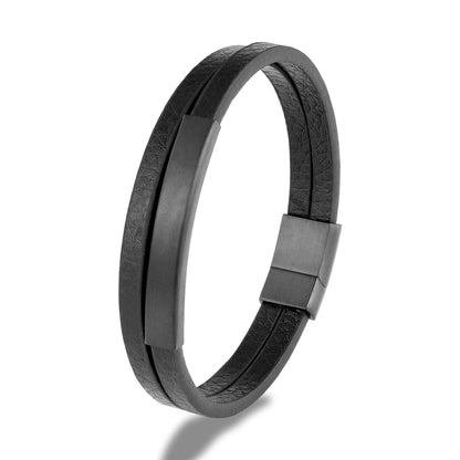 Pulsera de Cuero Trenzado Doble para Hombre – Estilo Minimalista con Cierre Negro Mate de Acero Inoxidable