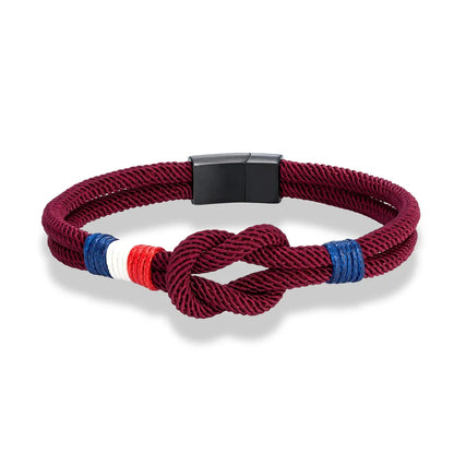 Pulsera Tejida de Doble Capa con Nudo Cuadrado – Unisex, Acero Inoxidable y Detalle de Bandera Francesa