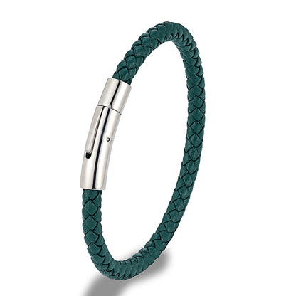 Pulsera de Cuero Trenzado Azul – Diseño Clásico con Hebilla Magnética de Acero Inoxidable Unisex