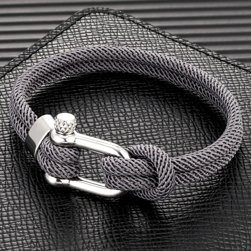 Pulsera Náutica Minimalista Unisex – Cuerda Doble con Hebilla en U de Acero Inoxidable