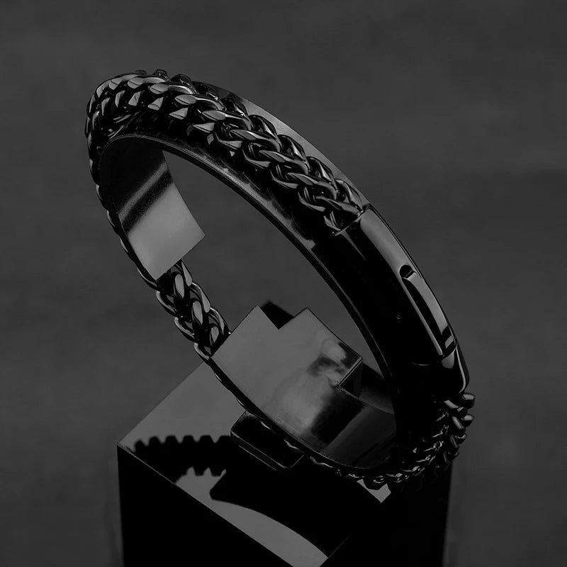 Pulsera de Cadena de Bicicleta Estilo Punk Rock para Hombre – Acero Inoxidable Chapado en Oro 18K con Cierre Magnético