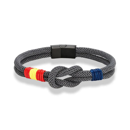 Pulsera Náutica Unisex con Bandera de España – Cuerda de Doble Hebra y Hebilla Magnética de Acero Inoxidable Negro