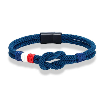 Pulsera Tejida de Doble Capa con Nudo Cuadrado – Unisex, Acero Inoxidable y Detalle de Bandera Francesa