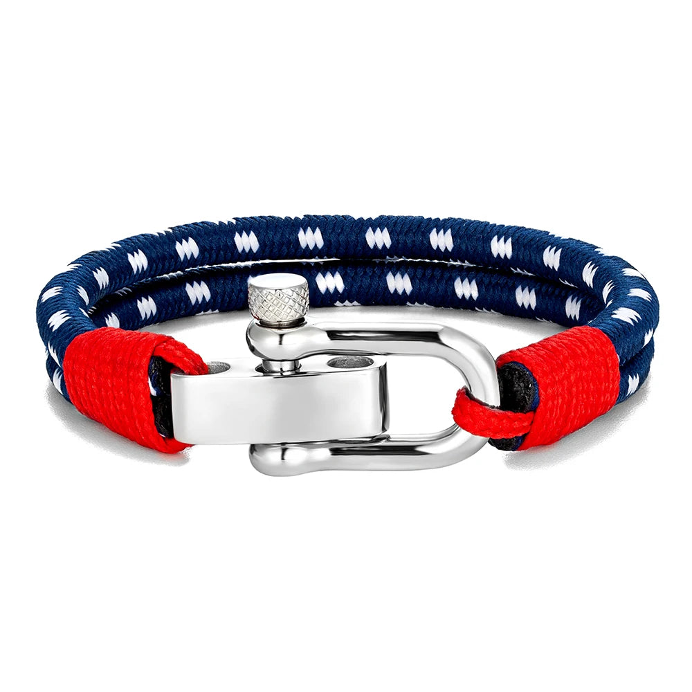 Pulsera Náutica de Cuerda Doble con Grillete de Acero Inoxidable – Estilo Vela para Hombre