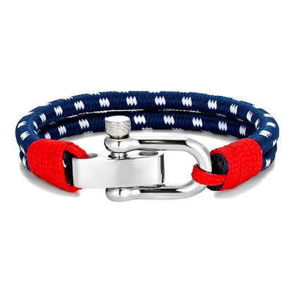 Pulsera Náutica de Cuerda Doble con Grillete de Acero Inoxidable – Estilo Vela para Hombre