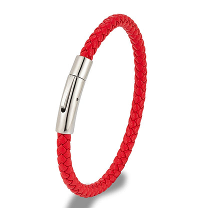 Pulsera de Cuero Trenzado Azul – Diseño Clásico con Hebilla Magnética de Acero Inoxidable Unisex