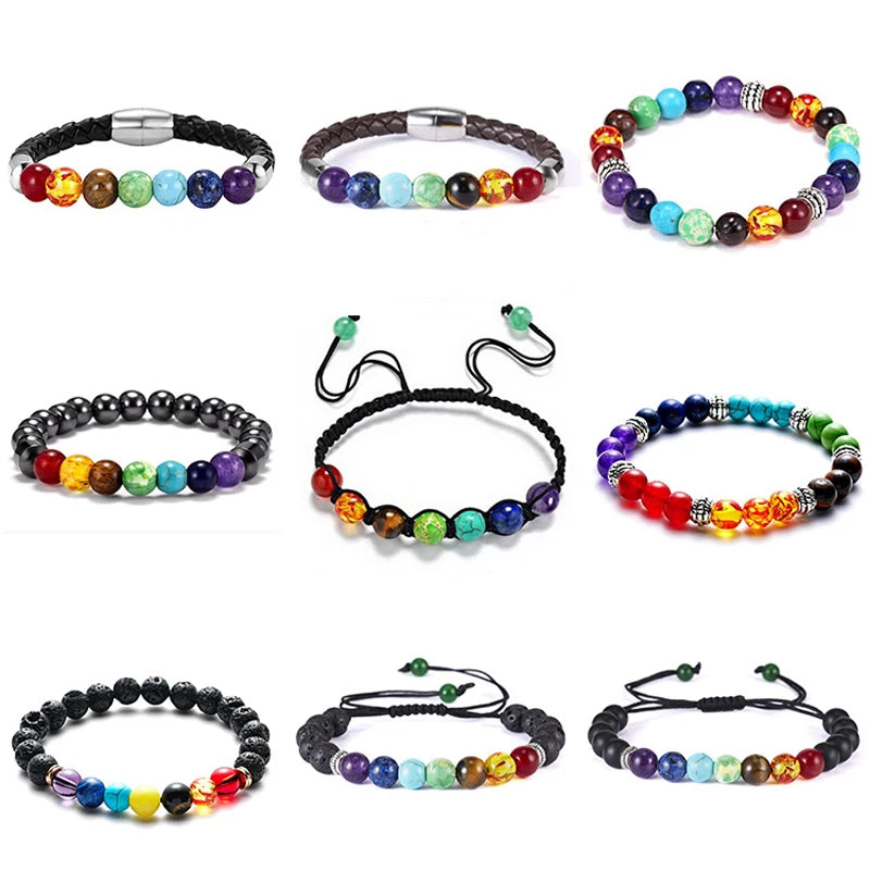 Pulsera de Piedra Volcánica – Elástica y Unisex, con Cuentas de Colores