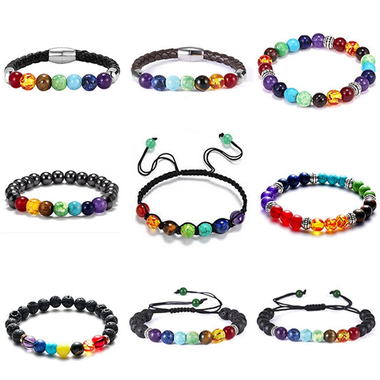 Pulsera de Piedra Volcánica – Elástica y Unisex, con Cuentas de Colores
