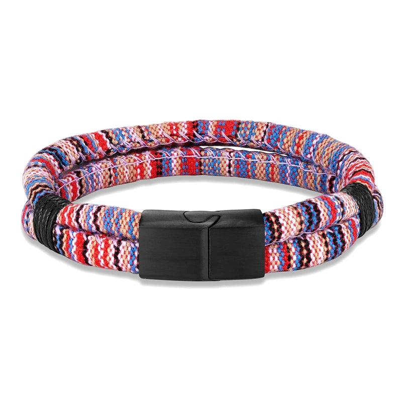Pulsera de Cuerda Impermeable para Surfista – Tejido a Mano, Doble Capa y Acero Inoxidable Negro