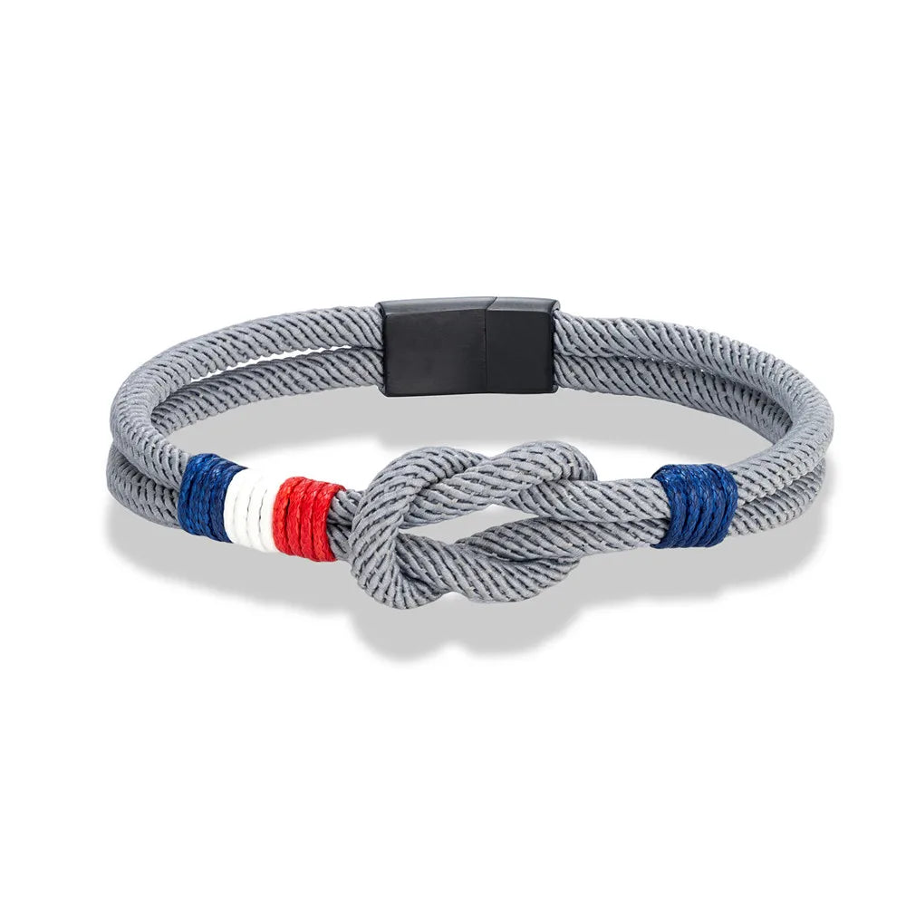Pulsera Tejida de Doble Capa con Nudo Cuadrado – Unisex, Acero Inoxidable y Detalle de Bandera Francesa