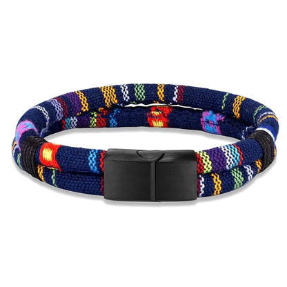 Pulsera de Cuerda Impermeable para Surfista – Tejido a Mano, Doble Capa y Acero Inoxidable Negro