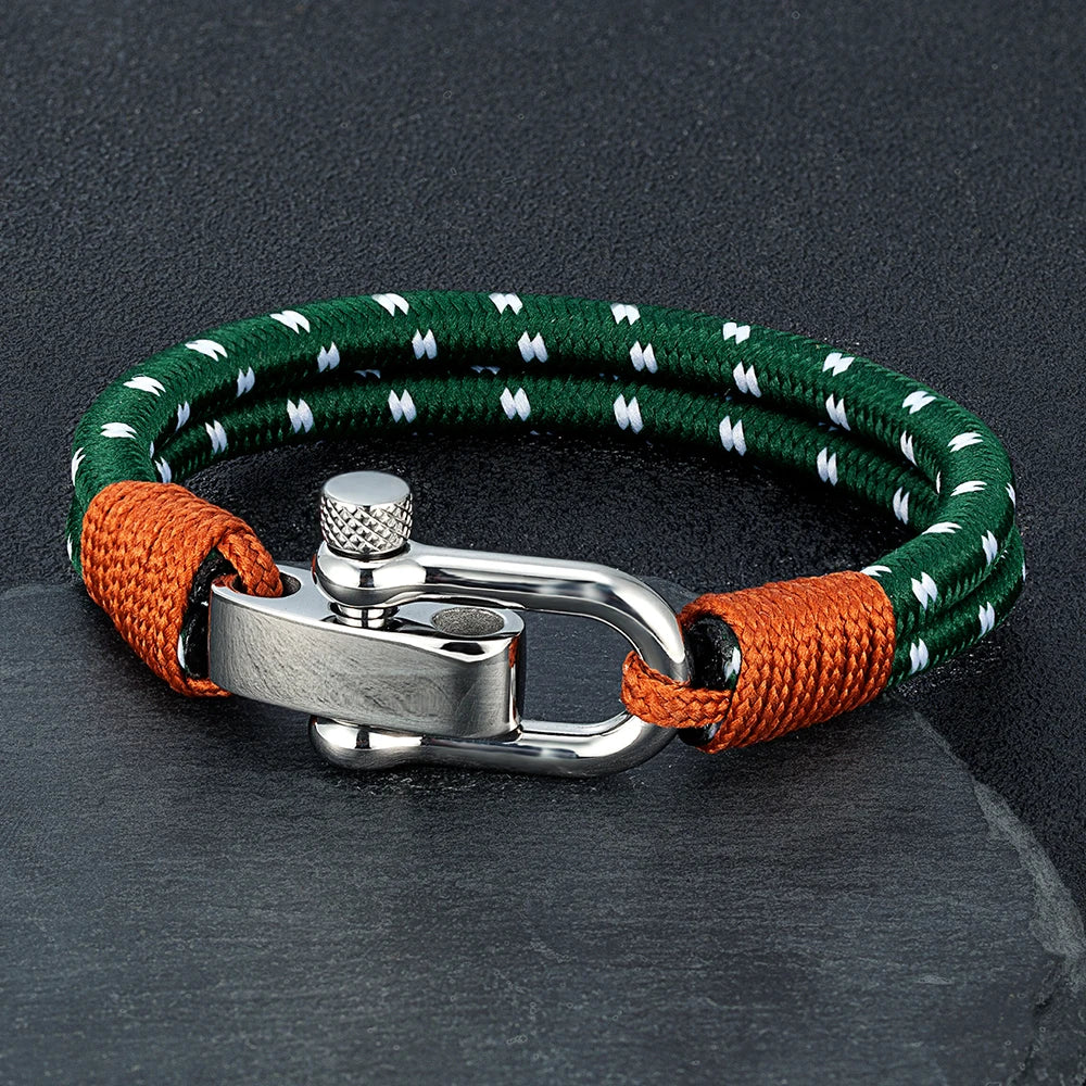 Pulsera Náutica de Cuerda Doble con Grillete de Acero Inoxidable – Estilo Vela para Hombre