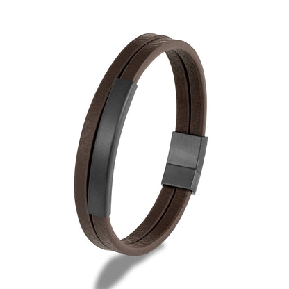 Pulsera de Cuero Trenzado Doble para Hombre – Estilo Minimalista con Cierre Negro Mate de Acero Inoxidable