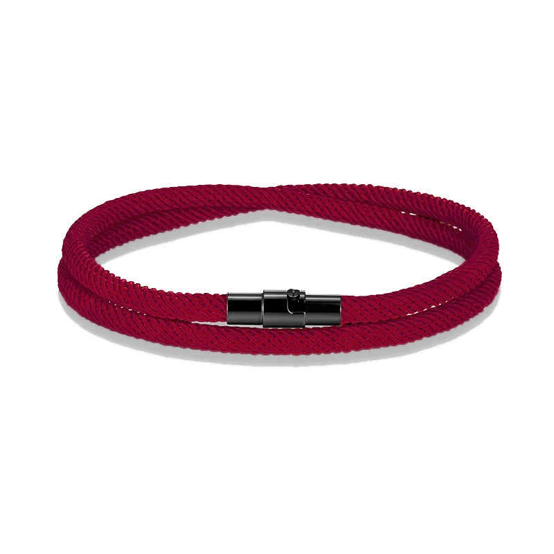 Pulsera Minimalista de Cuerda Roja de la Suerte – Doble Capa Unisex con Cierre Magnético Negro 316L