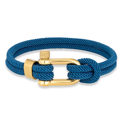 Pulsera Náutica de Doble Hebra con Grillete Dorado – Unisex, Hecha a Mano con Estilo Simple y Elegante