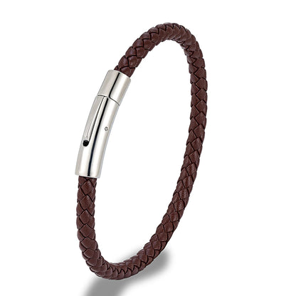 Pulsera de Cuero Trenzado Azul – Diseño Clásico con Hebilla Magnética de Acero Inoxidable Unisex