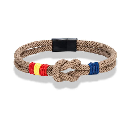 Pulsera Náutica Unisex con Bandera de España – Cuerda de Doble Hebra y Hebilla Magnética de Acero Inoxidable Negro