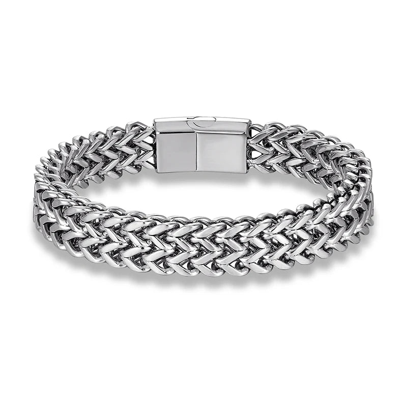 Pulsera de Cadena Cubana Ancha para Hombre – Estilo Punk de 12 mm en Acero Inoxidable, Ideal para Motociclistas