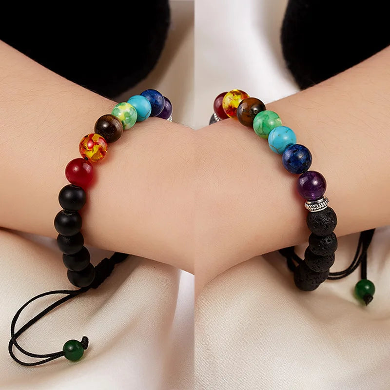 Pulsera de Piedra Volcánica – Elástica y Unisex, con Cuentas de Colores