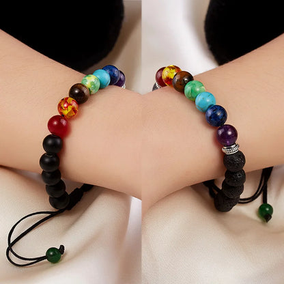 Pulsera de Piedra Volcánica – Elástica y Unisex, con Cuentas de Colores
